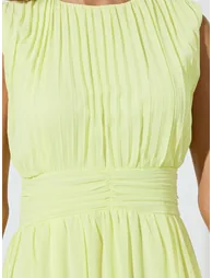 Yellow Sleeveless Pleated A-Line Midi Dress - 3