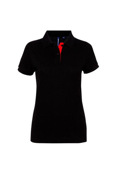 Asquith & Fox Womens/Ladies Short Sleeve Contrast Polo Shirt - Black/Red