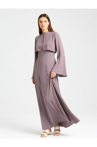 Women Purple Bell Sleeve Maxi Dress