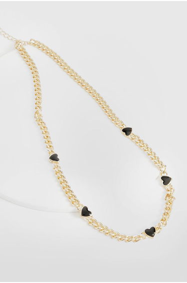 Black Heart Chain Necklace - gold