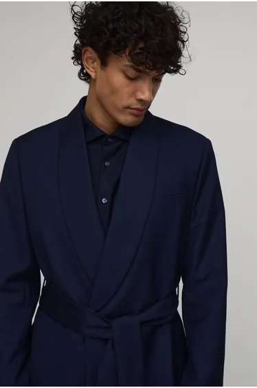 Relaxed Fit Tailored Smoking Jacket - navy