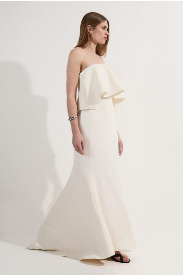 Soft Tailored Peplum Bandeau Tailored Maxi Dress