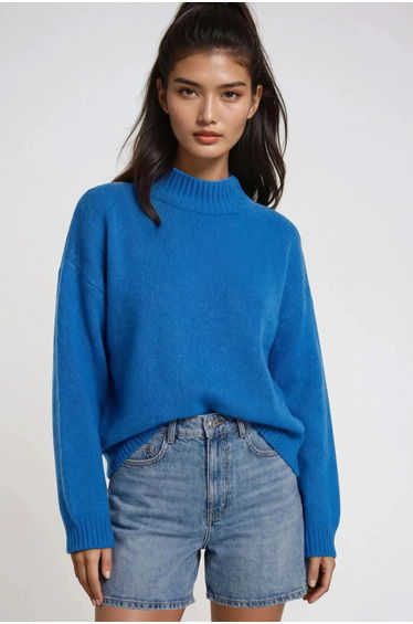 Mixray Relaxed Fit Crew Neck Thick Knit Sweater