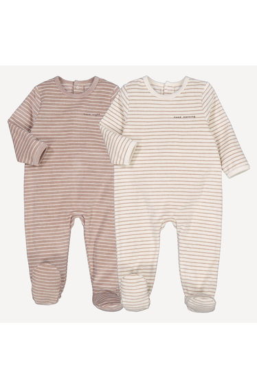 Pack of 2 Sleepsuits in Striped Towelling