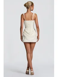 Paulette White Ruched Bodycon Mini Dress - 1