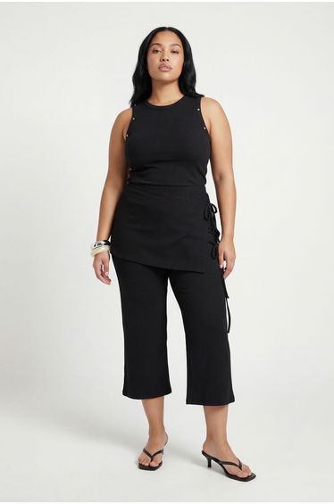 Plus Skirt Wrap Over Ribbed Trouser - black