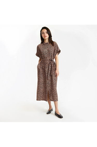 Animal Print Full Maxi Dress with Short Sleeves