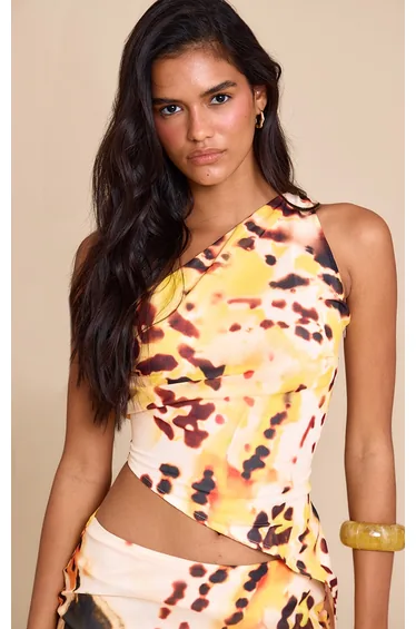 Multi Abstract Print Chiffon Asymmetric Top