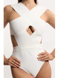 Bandage Textured Cross Front Swimsuit - 2