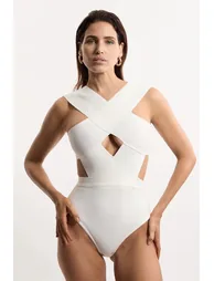 Bandage Textured Cross Front Swimsuit