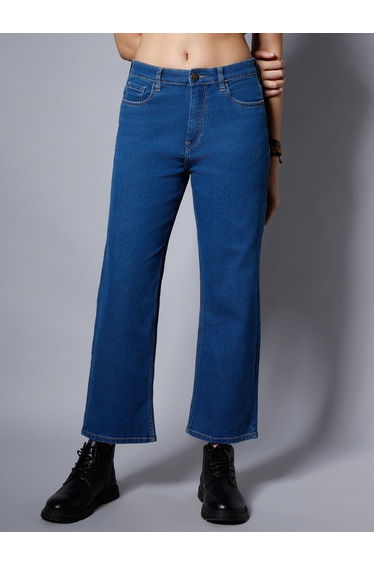 High Rise Plain Regular Fit Jeans