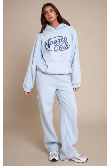 Light Blue Sports Club Cotton Fleece Straight Leg Sweatpants