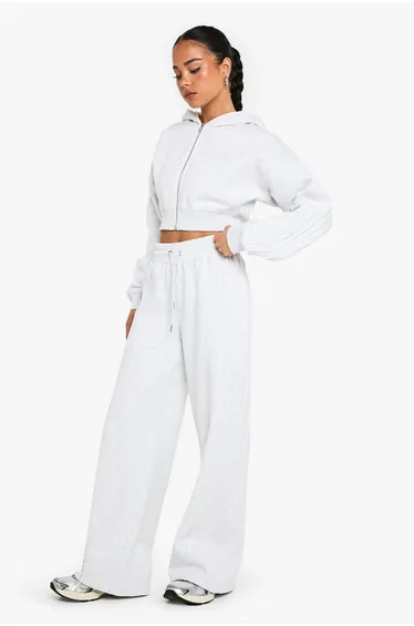 هودي قصير بقصة عريضة بسحاب لون رمادي