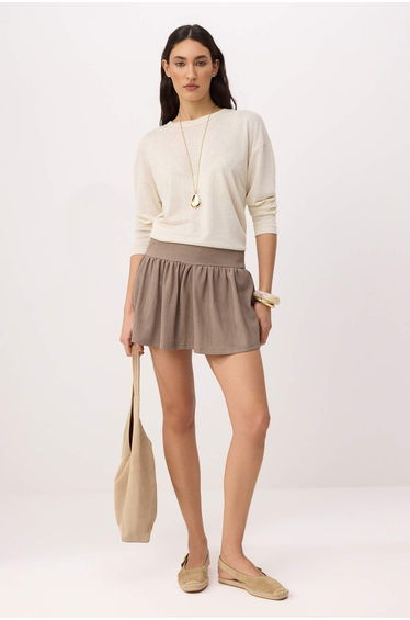 Mink Plain Shorts Skirt Tie Detail Narrow Leg Short Textured Knitted Shorts & Bermuda
