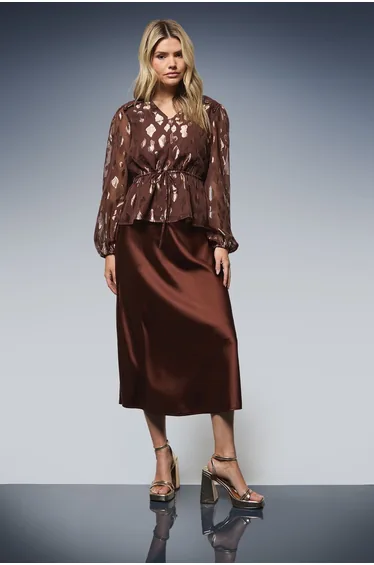 DP Luxe Drawstring Waist Frill Detail Long Sleeve Blouse