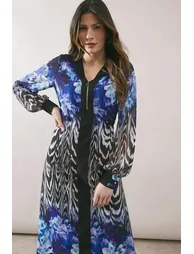 فستان ميدي بسحاب أمامي بحواف بطبعة أزهار - 1