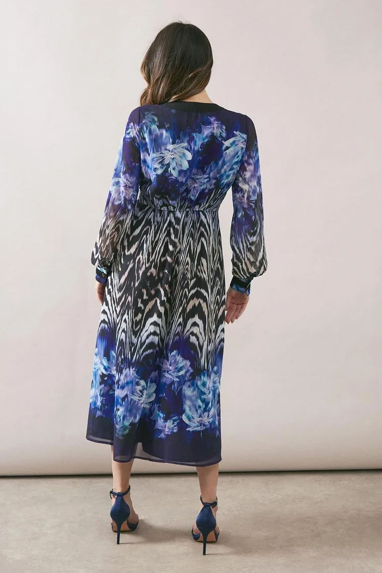 فستان ميدي بسحاب أمامي بحواف بطبعة أزهار - 3