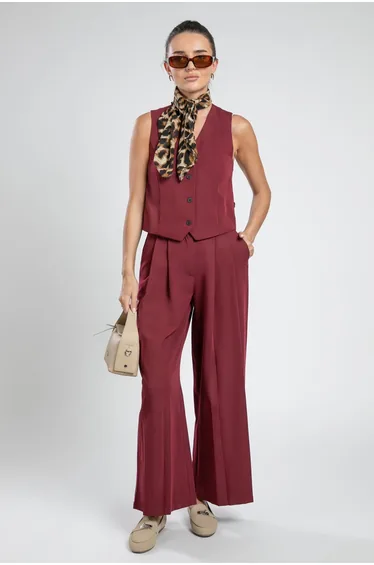 Womens Flowy Wide Leg Pants  Solid Color with Front Pleat Details