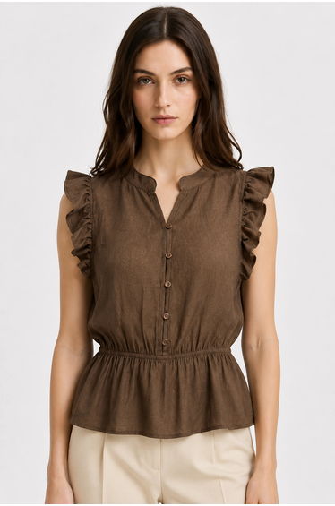 MIXRAY Textured Jacquard Peplum Blouse
