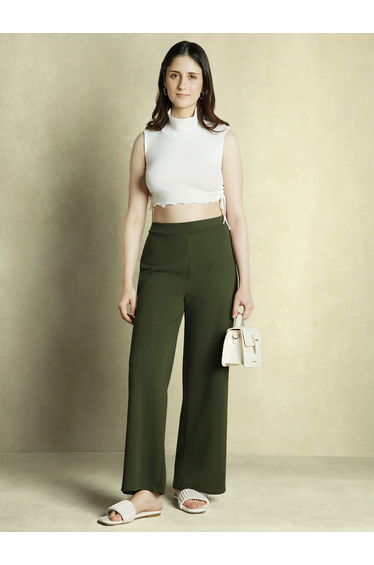Mid Rise Wide Leg Relaxed Fit Trousers