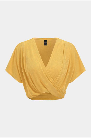 V-Neck Crossed Ruched Short Sleeve Top