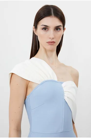 Figure Form Bandage Asymmetric Strap Knit Midi Dress