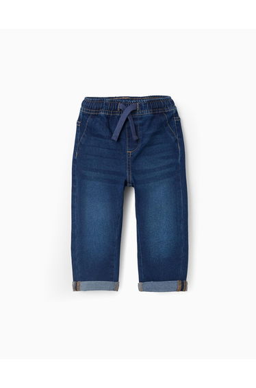 Slim jeans with drawstring for baby boys, dark blue