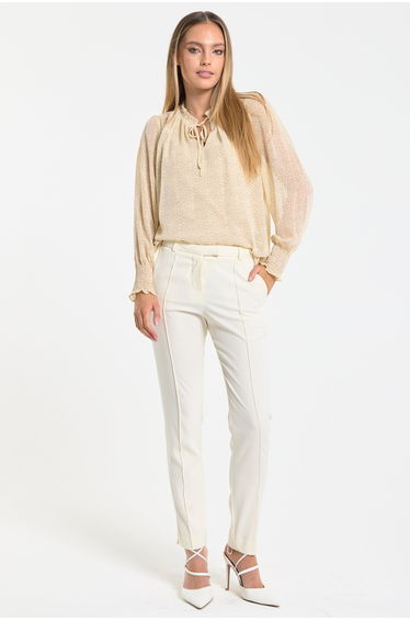 Cream Ditsy Print Tie Neck Blouse
