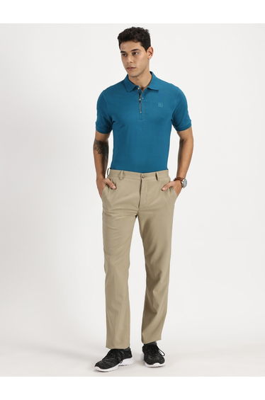 Men Teal Quarter Zip Polo with Press Button