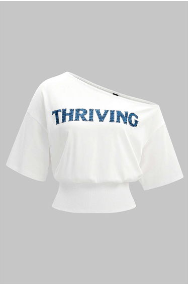 Letter Print One Shoulder Short Sleeve T-Shirt