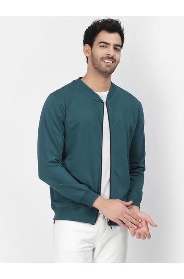 Men Teal Regular Fit Zip-Up Jacket