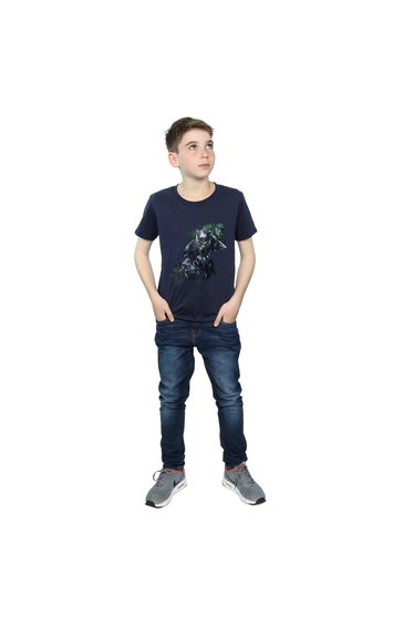 Black Panther Boys Wild Silhouette Cotton T-Shirt - Navy Blue