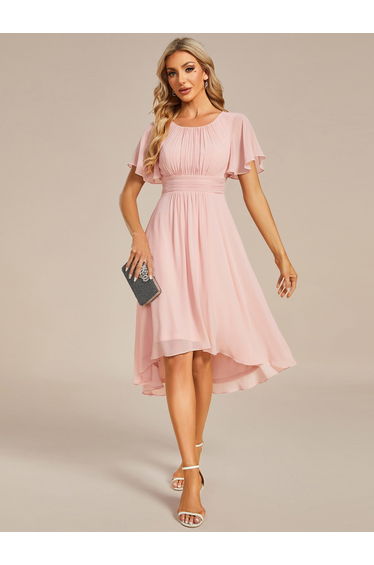 ever EDEN|Flowy Chiffon Round Neckline A-Line Knee Length Wedding Guest Dress