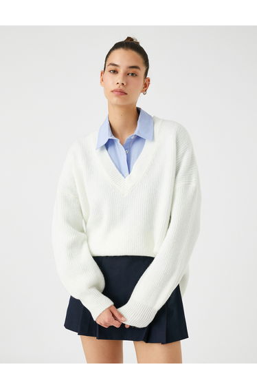 Long Sleeve Knitted V Neck Sweater