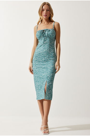 Happiness İStanbul Green Floral Column Midi Dress