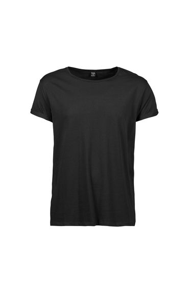 Tee Jays Mens Roll Sleeve Cotton T-Shirt - Black