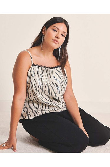 Zebra Print Clear Sequin Cami Top