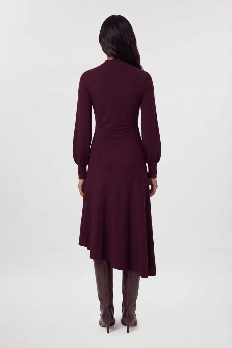 Wool Look Rib Detail Long Sleeve Knitted Dress - 1