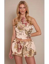 Multi Floral Jacquard Embroidered Open Back Long Top - 1