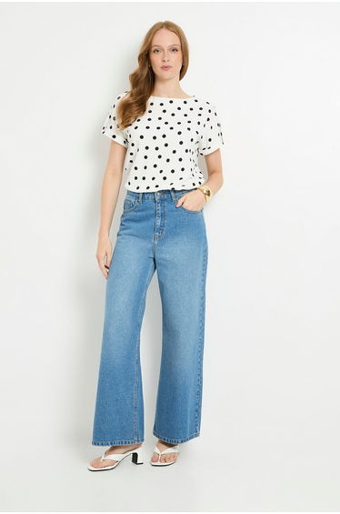 Spot Jersey Roll Sleeve Button T Shirt