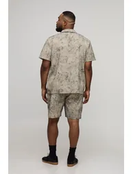 Plus Bleach Wash Textured Relaxed Fit Shorts - taupe - 1