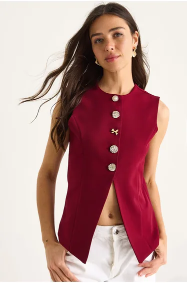 LUCCI Fitted Button Closure Waistcoat with Shirt Collar