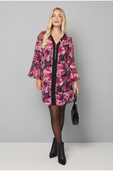 Petite Floral Zip Front Shift Dress