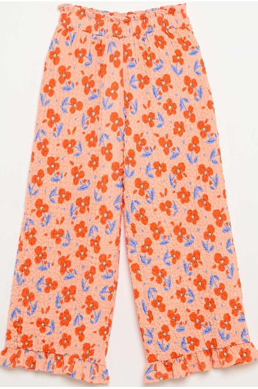 Wide-leg pants with ruffled hems ORANGE