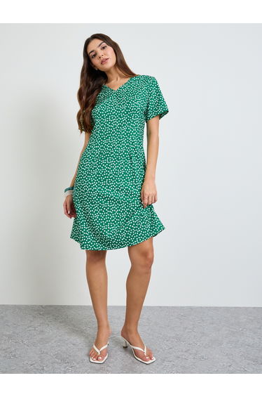 Green Polka Dot Print Knee-Length Dress