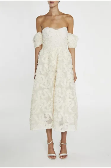 Amelia Cream Bardot Bust Cup Midaxi Dress