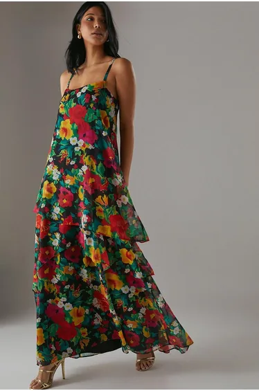 فستان ماكسي شيفون بحمالات رفيعة