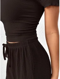 Coffee Brown Textured Top Trousers Co-Ords - 4