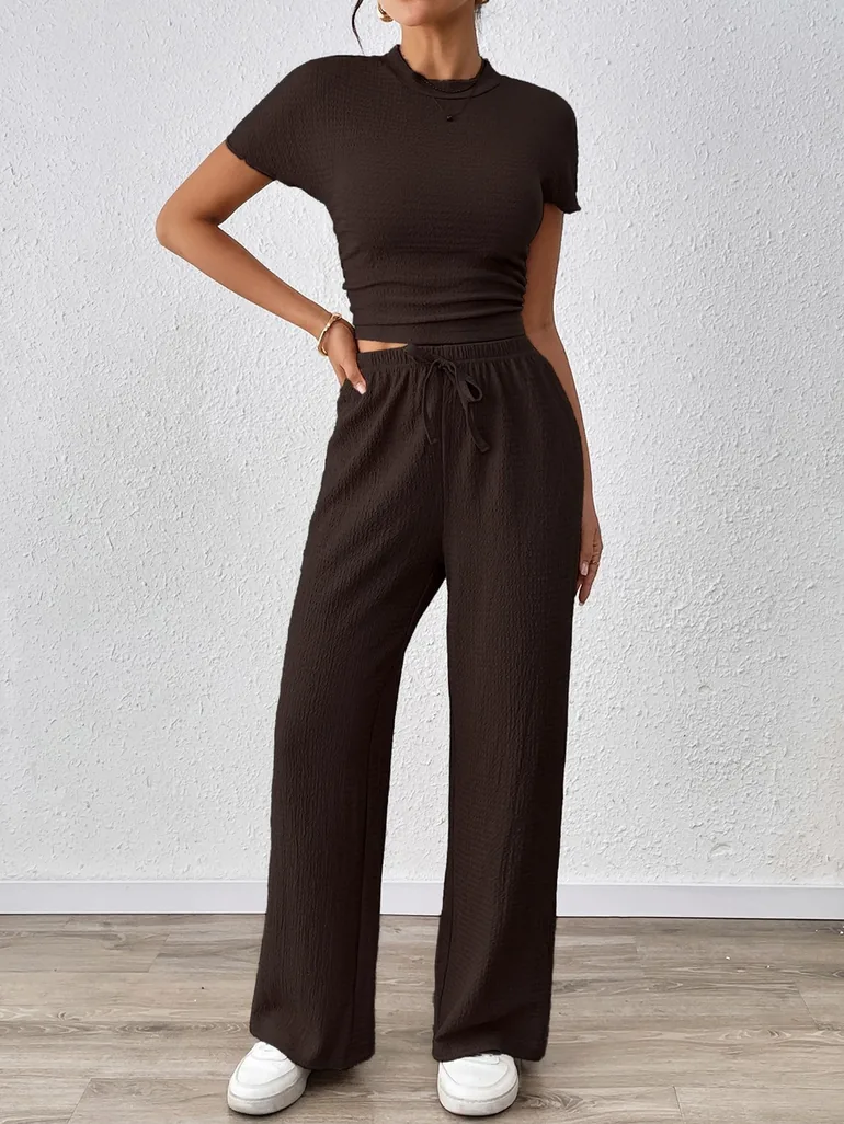 Coffee Brown Textured Top Trousers Co-Ords