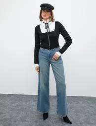 Knitted Glitter Long Sleeve Knitted Square Neck Sweater - 1